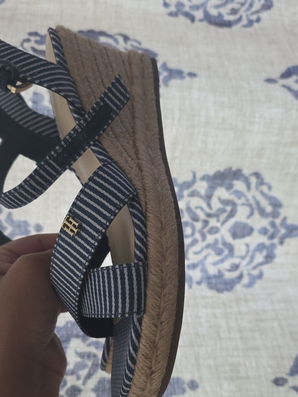 Tommy Hilfiger Navy Stripe Platform Sandals - Picture 6 of 6
